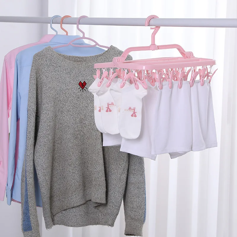 Foldable plastic clothes hanger clothes drying rack clip multi-head clip square multi-functional sock drying rack intimates h...