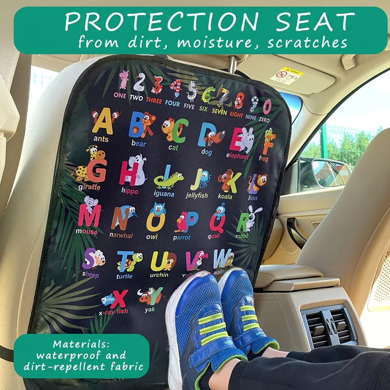 Funda impermeable para asiento de coche, 1 unidad, con divertido diseño de alfabeto y animales, alfombrilla duradera de poliéster para proteger contra la suciedad, la barro y S