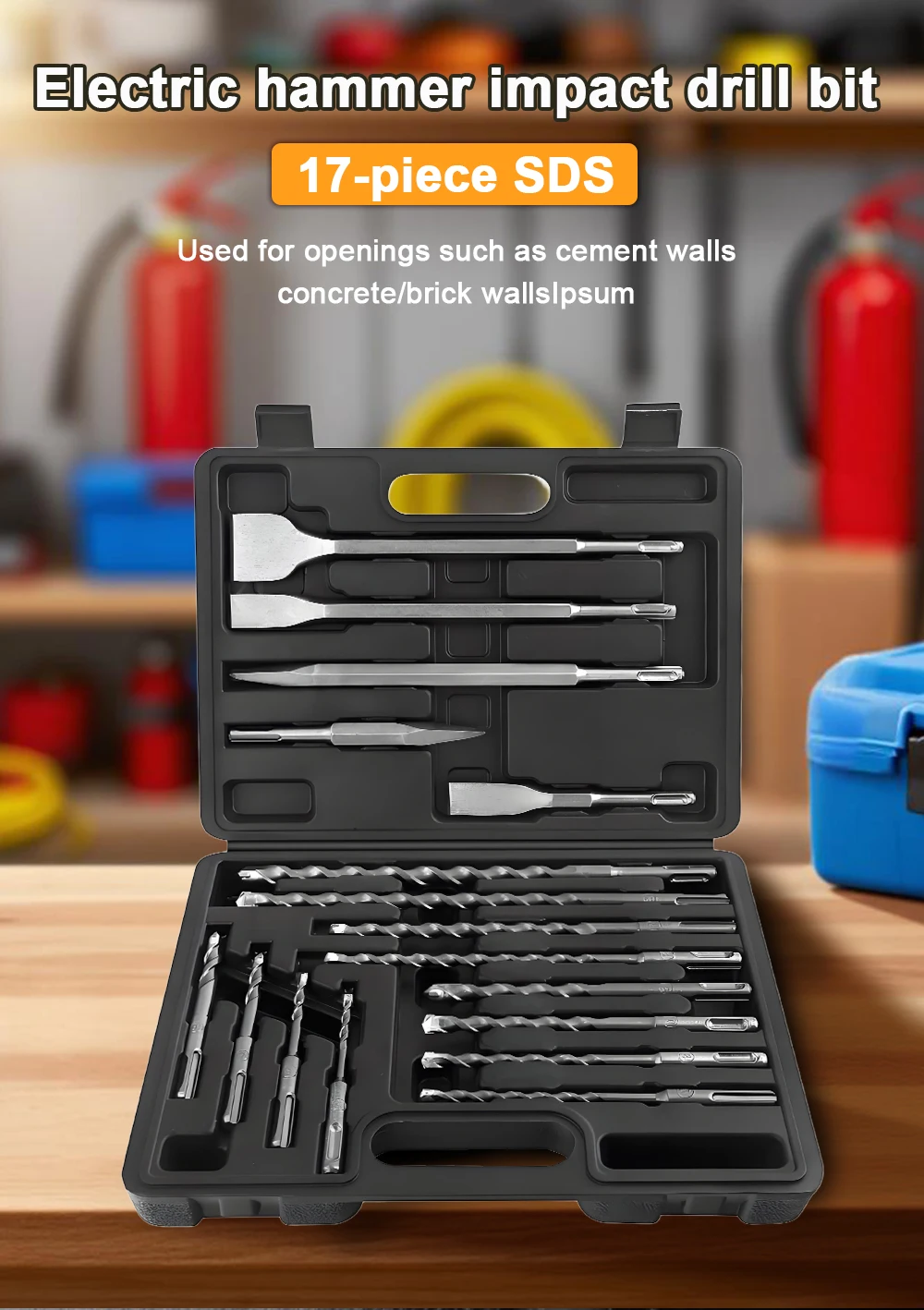 Impact Chisel Impact Drill Bit 17pcs Tool Set Durable Round Handle Cross Electri