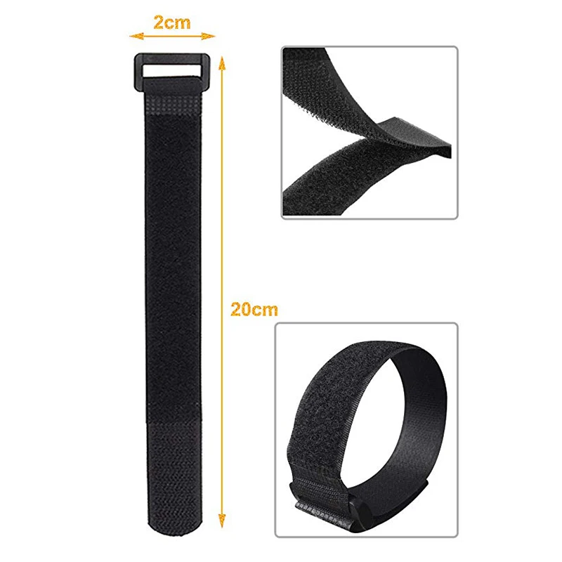 2cm * 20cm Nylon Reverse Buckle Hook Loop Fastener Cable Ties Velcroing Strap Sticky Line Finishing 10 Pcs/lot