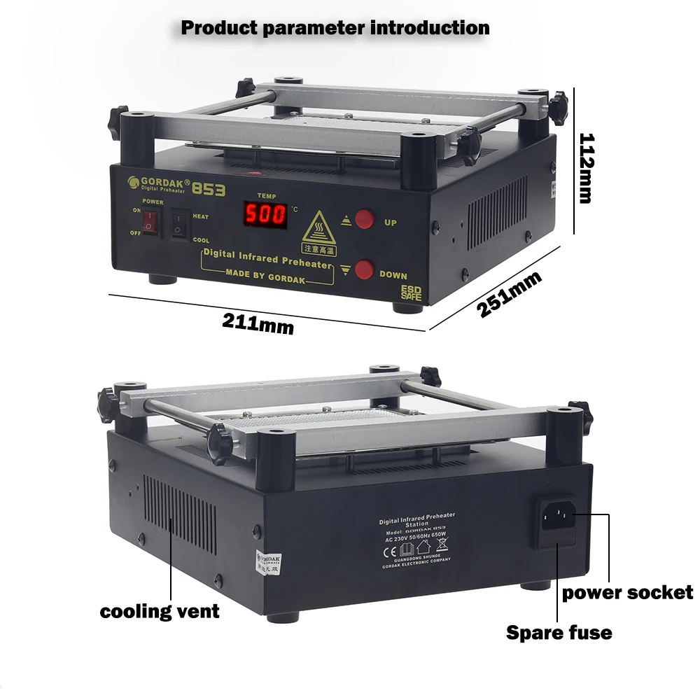Gordak 853 Bottom Heating Preheating Station PCB Preheater Soldering Station BGA Rework Station Phone Repair Tools YIHUA 853A EU 2