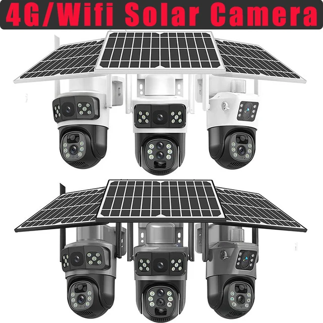 Wireless Monitor Triple Lens Dual Screen Solar Camera 10x Zoom IP Surveillance Cameras Security Protection PTZ Cam WiFi Cameras 2