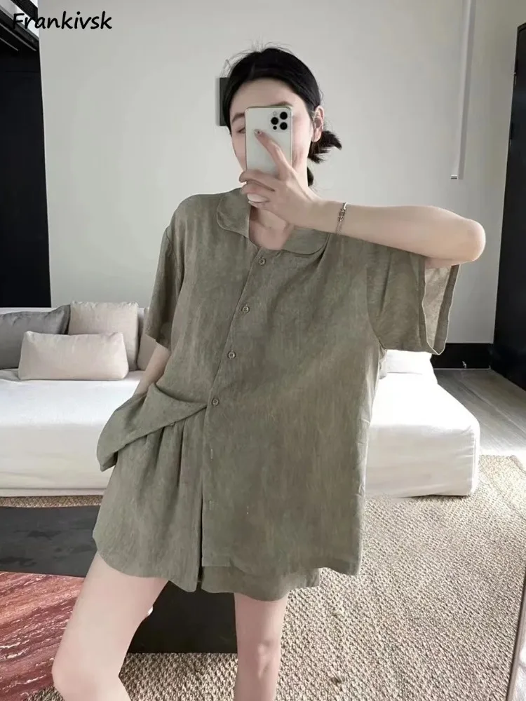 

Simple Pajama Sets Women Loose All-match Solid Sleepwear Home Advanced Summer Prevalent Languid Casual Stylish Streetwear Ins