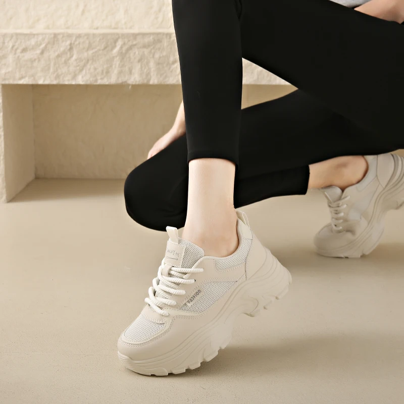 CRLAYDK Summer Chunky Sneakers for Women Platform Mesh White Casual Dad Shoes Comfortable Ladies Wedge Walking Sports Tennis 4