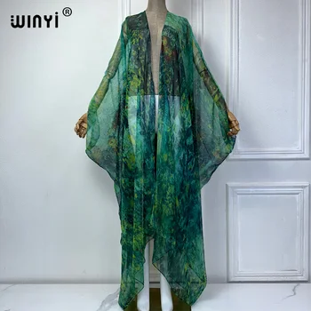 WINYI kimono summer Perspective sexy Cardigan beach dress abaya dubai luxury bikini cover up Holiday beach outfits for women 1
