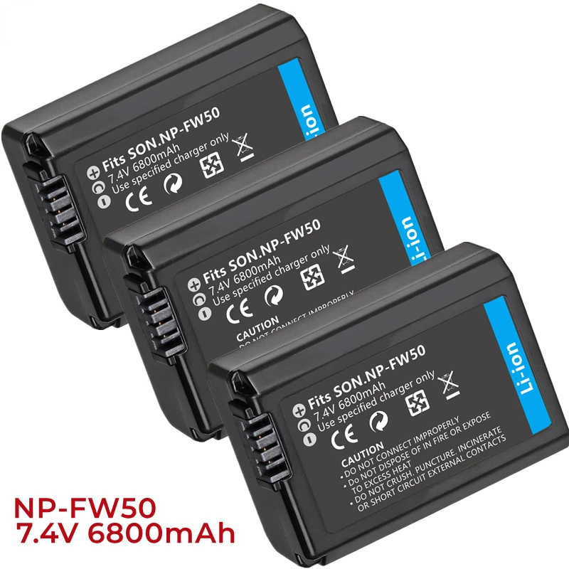 

7.4V 6800mAh NP-FW50 Camera Battery Set Compatible with Sony AlphaA6000,A6500,A6300,A6400,A7,A7II,A7RII,A7SII,A7S,A7S2,A7R