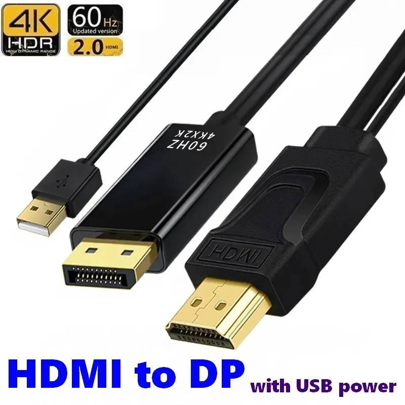 4K 60HZ HDMI-디스플레이 포트 케이블 1.8M HDMI 2.0-DP 6FT HD 동글 어댑터(USB 전원 코드 포함), PS5 PS4 Pro PC 노트북용
