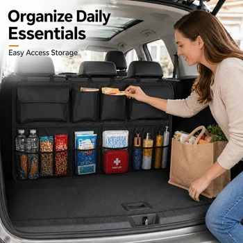 Organizer per Auto, Borsa per Bagagliaio Universale di Grande Capacità, Borsa Portaoggetti per Sedile Posteriore, Portaoggetti in Rete per Bagagliaio, Organizer per Auto