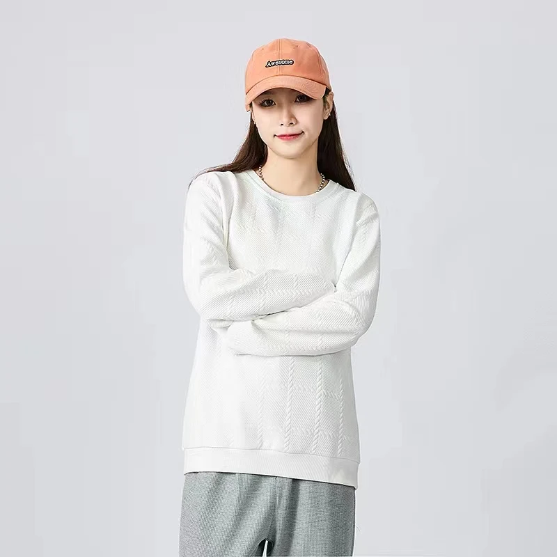 2023 New Korean High Quality Autumn And Winter Fashion Round Neck Jacquard Pullover For Women Versatile Couple Pure Color Top
