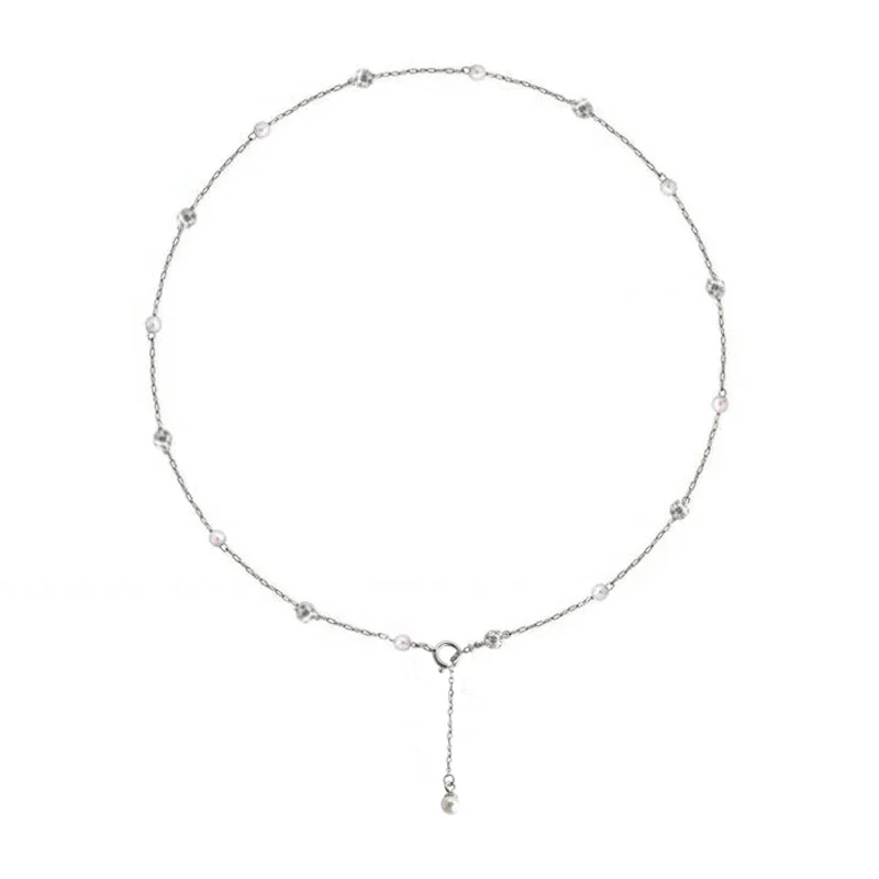 

S925 Silver Starry Necklace Female Interval Pearl Shining Diamond Temperamental Minority High-Grade Clavicle Chain Y-Shaped