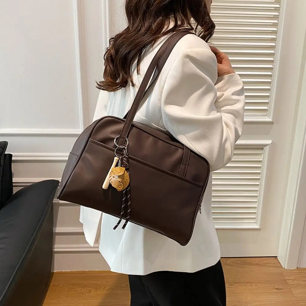 Fashion PU Leather Shoulder Bag with Pendant Large Capacity Women Girls Crossbody Bag Portable Tote Bag Shopping Bag