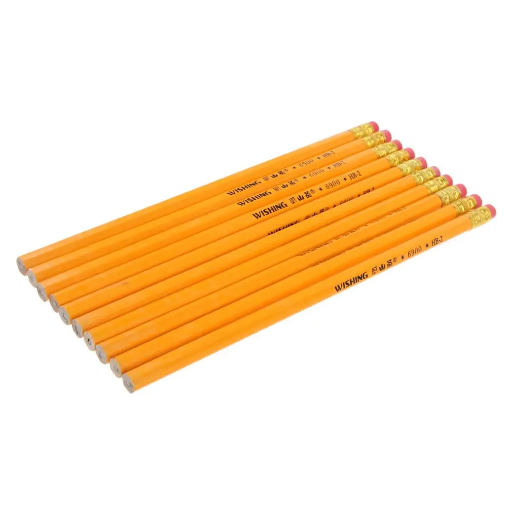 .2 Woodcase Pencils 10 Pcs school Break Resistant Yellow Barrel Hexagonal shape design from falling