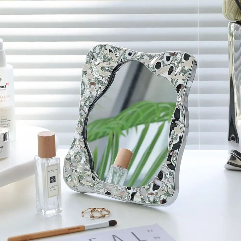 Wave-Pattern Makeup Mirror Simple Irregular Ins Water Ripple Mirror With Stand Cosmetic Mirror Vanity Mirror Student Dormitory knitted blanket waffle pattern simple nordic style wool throw blanket