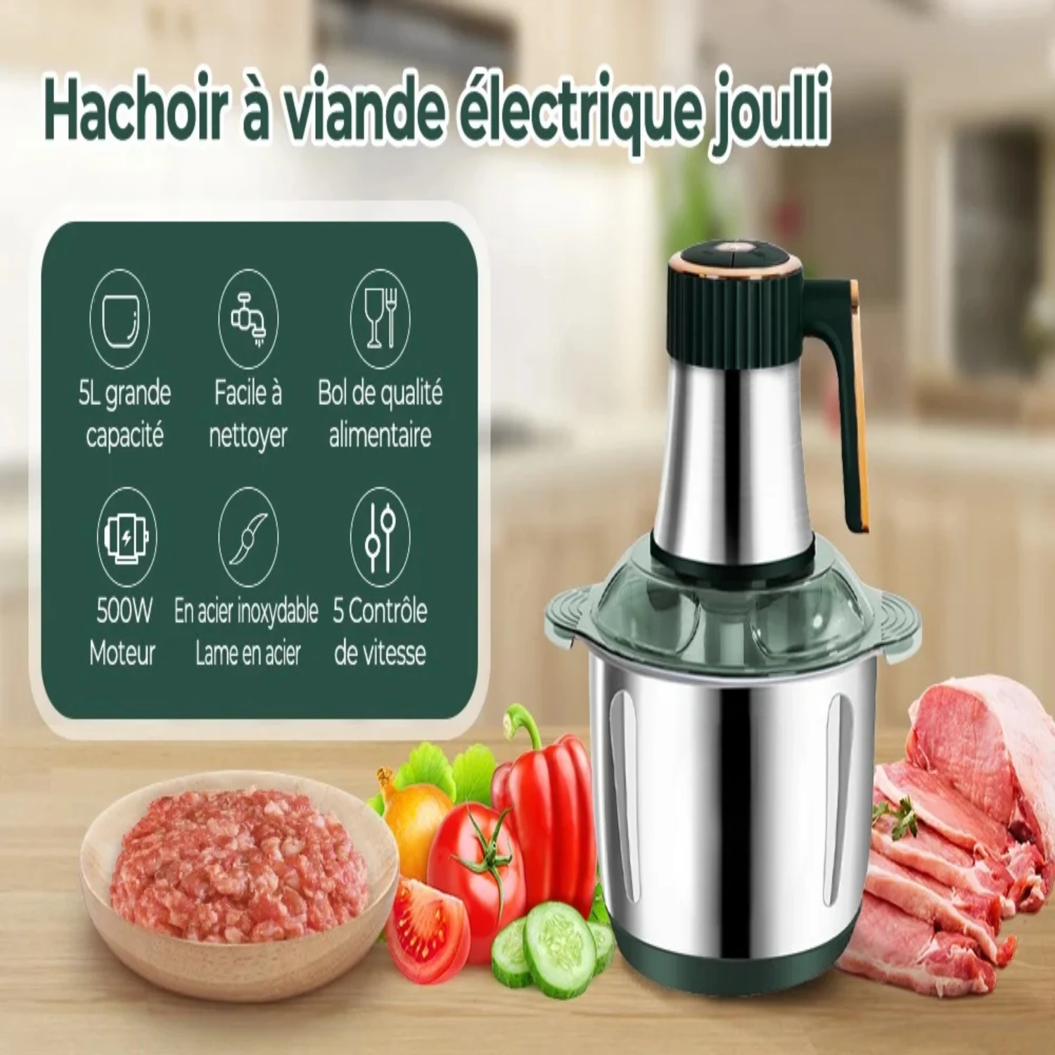 Stainless Steel Meat Grinder Food Crusher Vegetable Slicer Chopper 3