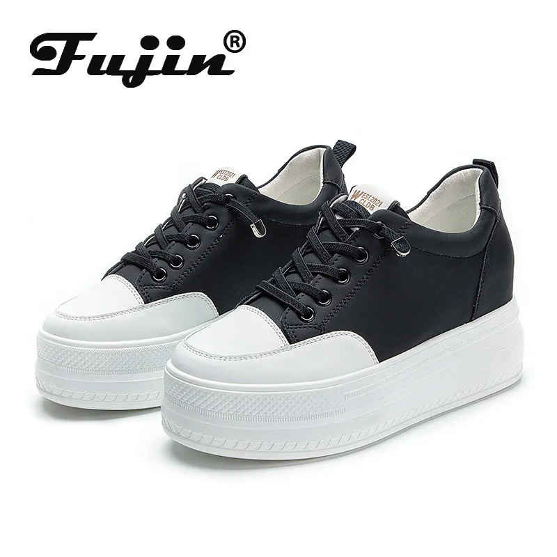 

Fujin 8cm Genuine Leather Women Shoes Chunky Sneakers White Slip on Women Casual Shoes Fashion Sneakers Platform Wedge