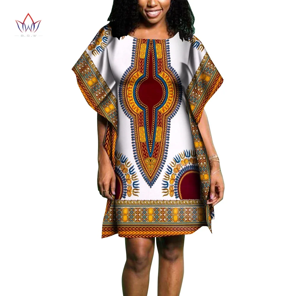 

BintaRealWax African Dresses for Women 2023 Summer Deep O-neck Dashiki Plus Size Bazin African Print Dresses Party WY10096