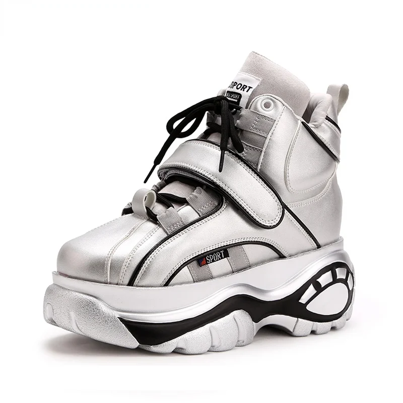 

2021 Platform Sneakers Autumn Women Fashion Chunky Sneakers Female Black Silver Sneakers Wedges Shoes Women High Top Casual Shoe