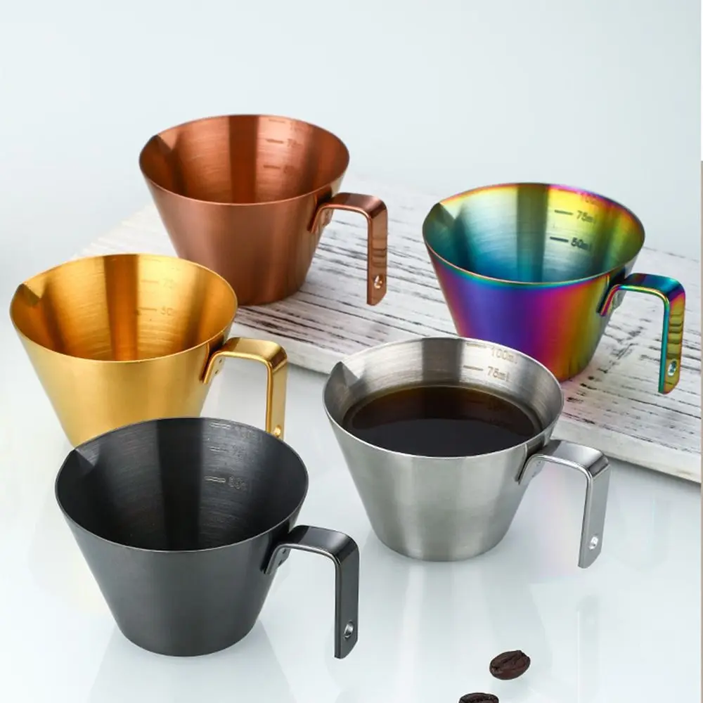 

Small Espresso Measuring Cup 304 Stainless Steel Cup with Handle Pouring Cup V-Shaped Mouth 100ml Coffee Bean Weighing Tool