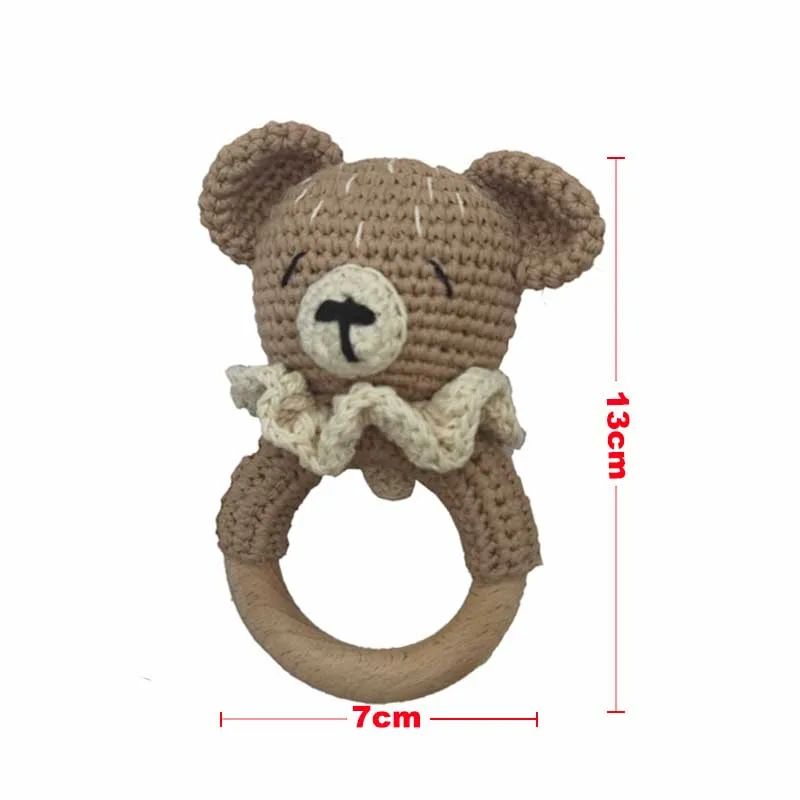 Baby Rattle Crochet Bear Teether Rattle With Bells Pacifier Chain Newborn Montessori Educational Toy Wooden Rings Baby Toys 5