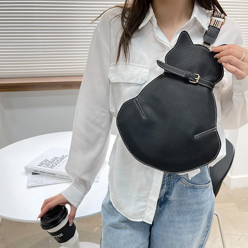 Trend Vintage Women Chest Waist Bag Cat Shape Shoulder Casual Crossbody Quality Leather Handag Purse Lady  Brand Designer Bag