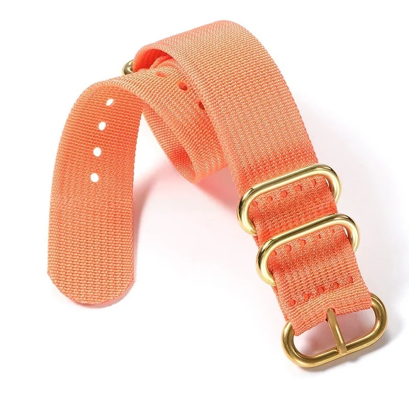 Versatile Ribbed Nylon Watch Strap with Silver, Black, and Gold Ring Buckle
