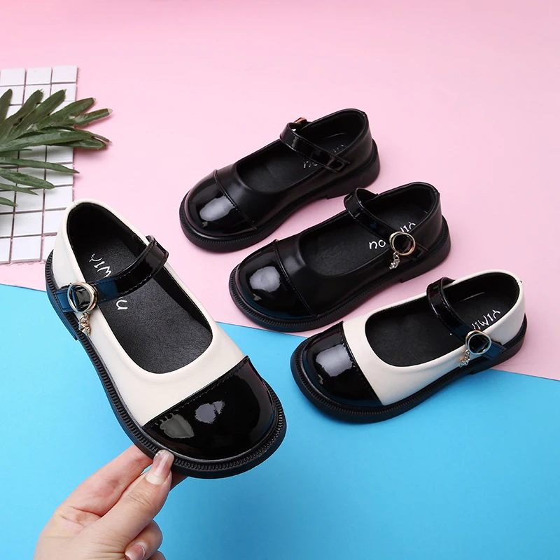 2023New Student Leather Shoes Black Girls Princess Shoes For Wedding Party Children Performance Shoes 3-13Years Old Kids Shoe