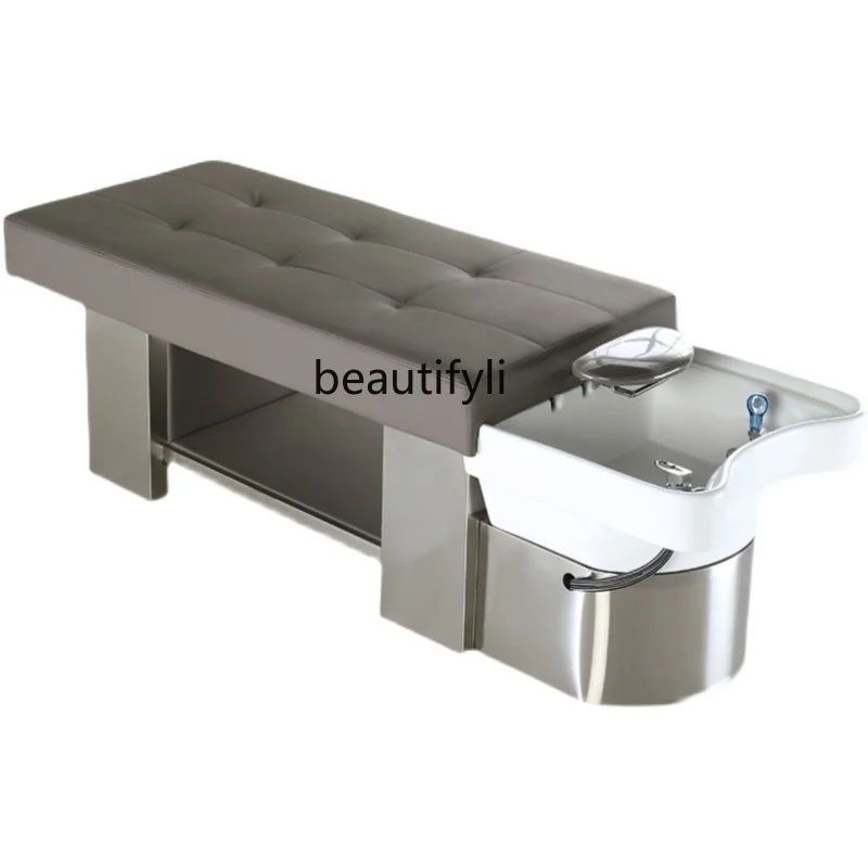 New Barber Shop Shampoo Chair Lying Completely for Hair Salon Thai Massage Flushing Bed Ceramic Basin Stainless Steel Bed