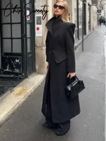 Elegant Women's Woolen Coat Black Single-Button Stand Collar Slim Lady Long Coats 2025 Autumn Winter Chic Female Streetwear New 4