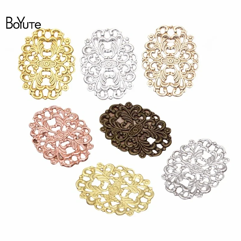 

BoYuTe (50 Pieces/Lot) 24*32MM Flower Filigree Findings Vintage Brass Material DIY Jewelry Making Accessories