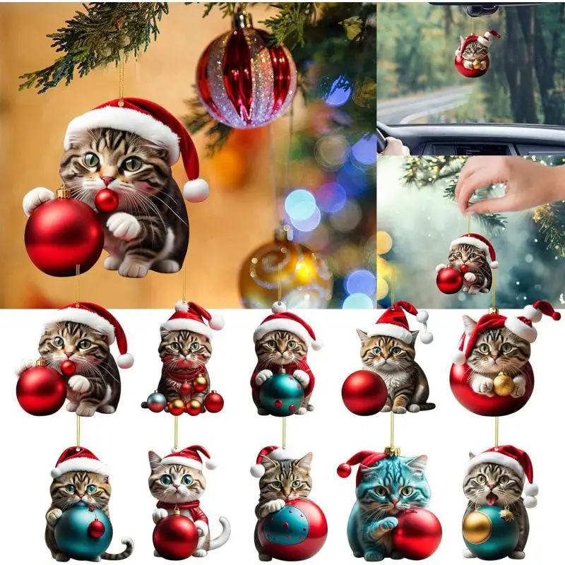 Cat Advent Calendar – 24 Days Christmas Countdown With Cute Kitten Ornaments, Acrylic Cat Tree Pendants, Holiday Decoration Gift