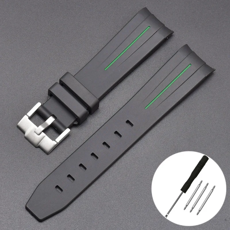 20mm Curved End Waterproof Rubber Sports Watch Strap