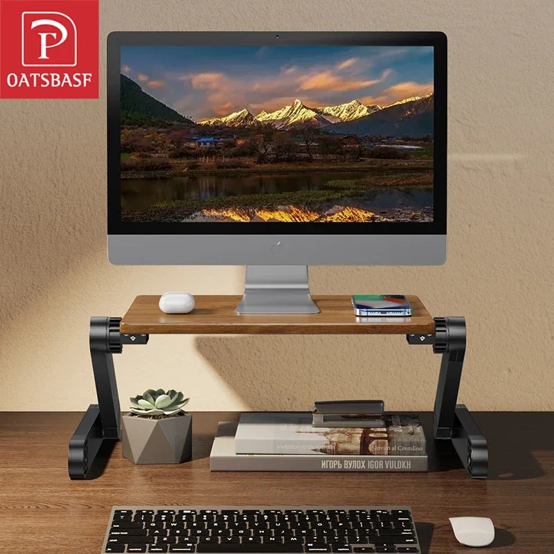 Oatsbasf-madeira Maciça Macbook Laptop Stand Ângulo de Altura Ajustável Suporte do Projetor Portátil Suporte de Mesa Vertical