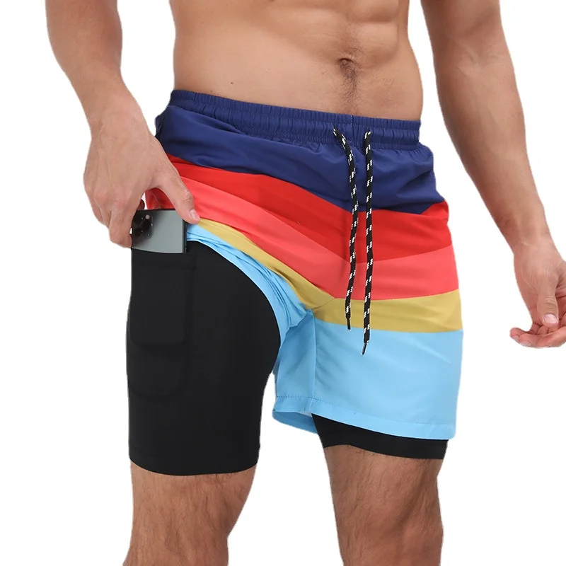 

Men Swimwear Swimming Board Trunks Mens Swim Briefs Maillot De Bain Homme Bathing Suit Surf Beach Wear Man 2 in 1 Gym Shorts