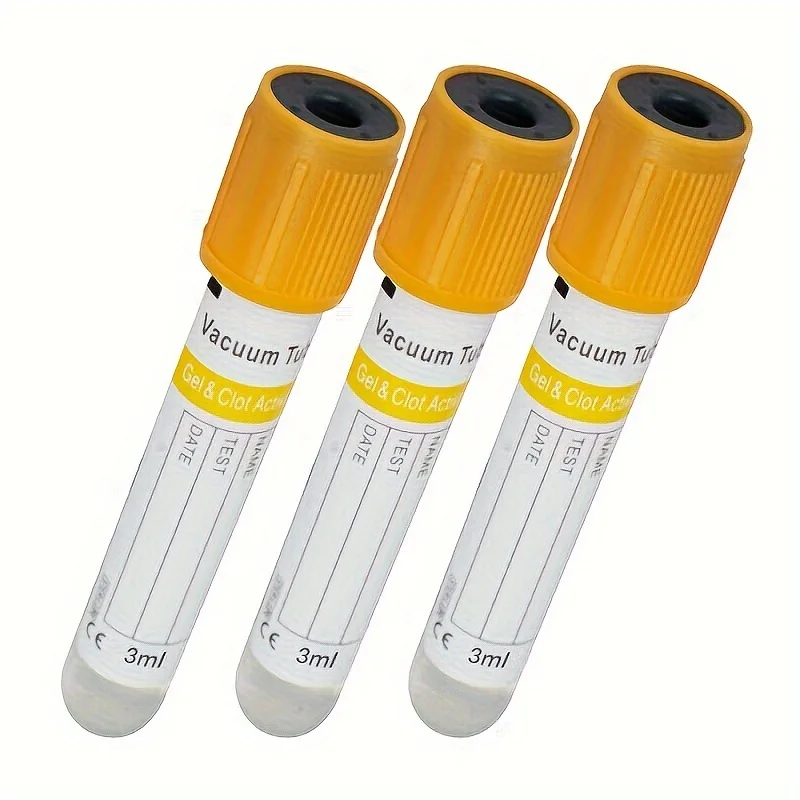 100 Pieces PET 3ML/5ML Laboratory Centrifuge Tube Yellow Hat Vacuum Collection Tube Gel and Clot Activator 12 X 75mm