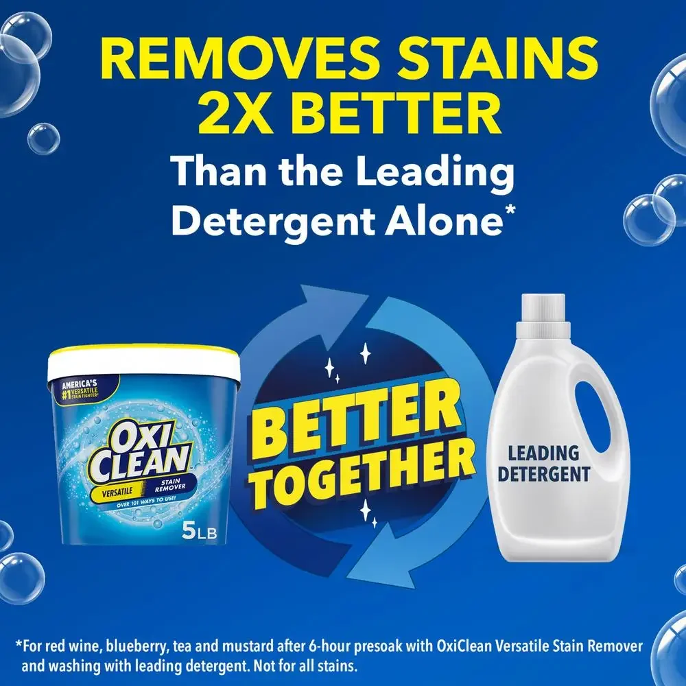 Oxygen-Powered Stain Remover Powder Laundry & Home Use 5lb Container 101 Uses Color Safe Fabric Cleanser Versatile Formula