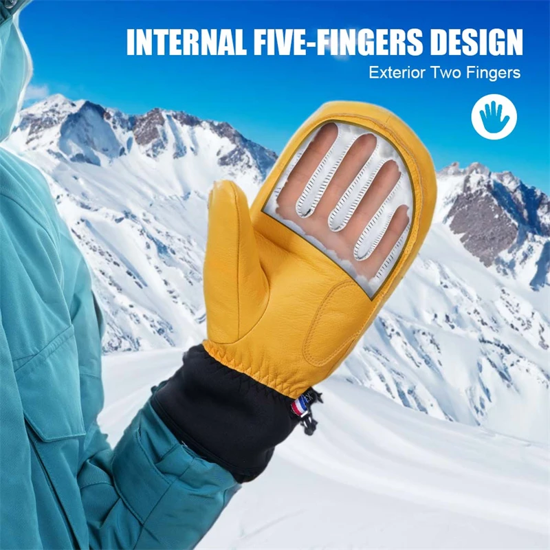 Ski Gloves Goat Leather Snowboard Mittens Men Women Winter Warm Snow Gloves Waterproof Anti-slip for Skiing Motorcycle Cycling 2