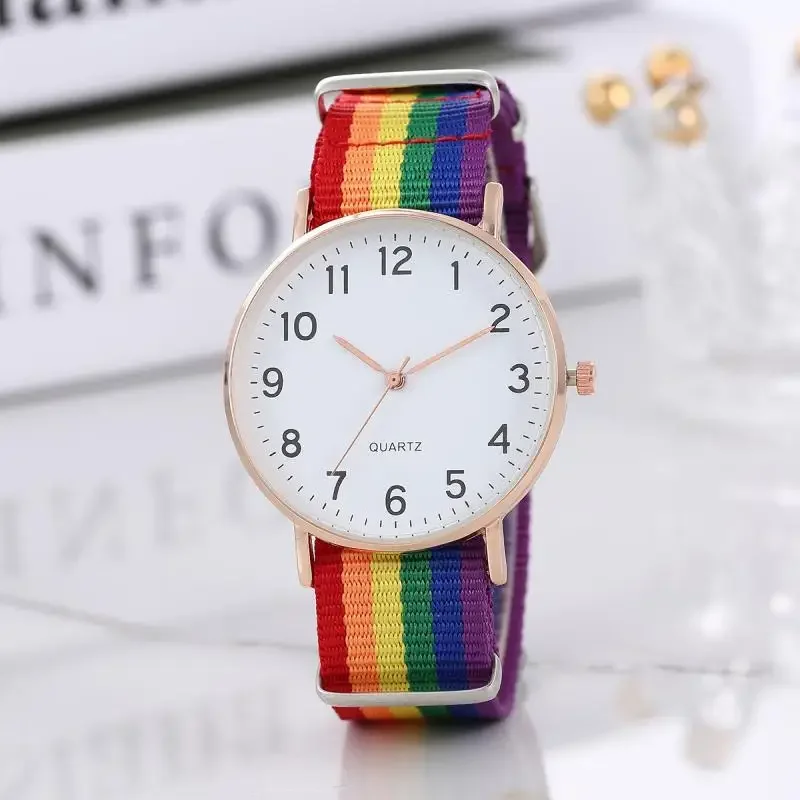 

Часы наручные мужские ультратонкие, модные классические простые повседневные, с цифровым указателем, 12 парусиновых ремешков, радужного цвета