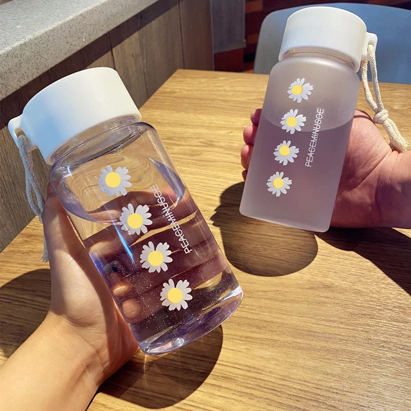 Water Bottle 500ml Small Transparent Plastic BPA Free Creative Frosted With Portable Rope Travel Tea Cup