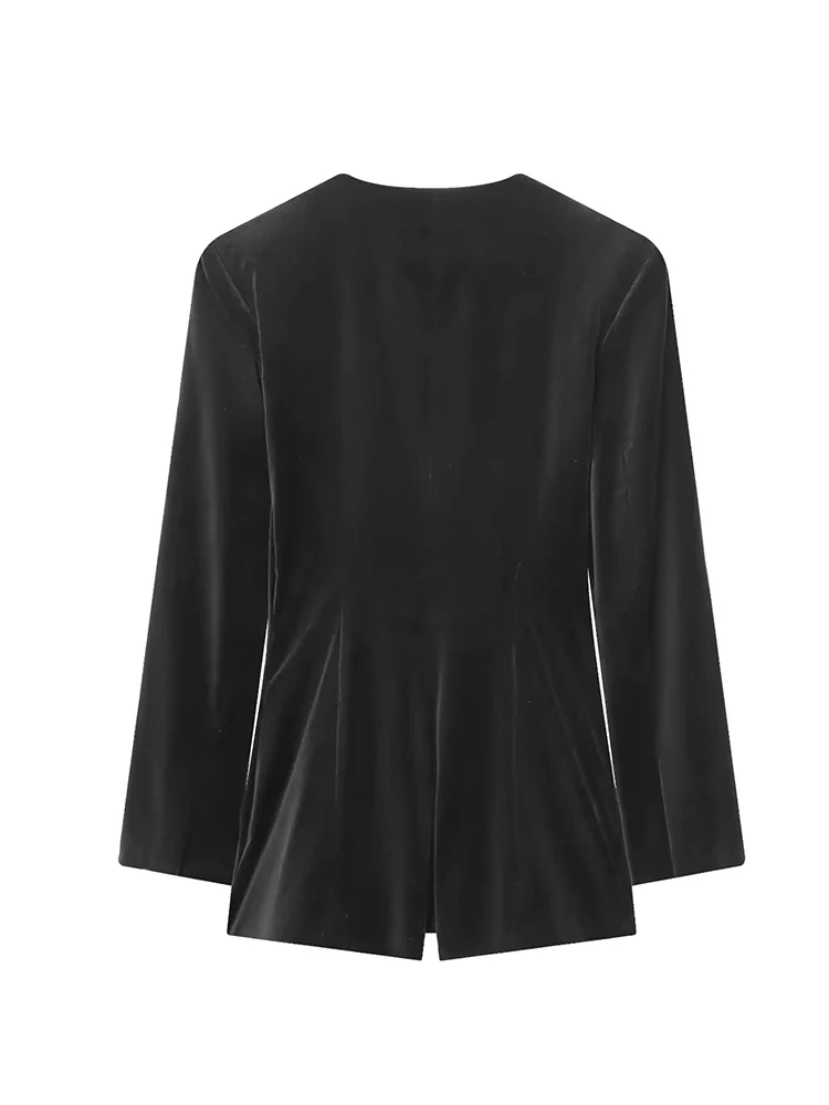  Elegant Women Suit Short Jumpsuit Blazer V-Neck Slim Long Sleeve Streetwear Fashion Ladies Flat Velvet Rompers Spring New