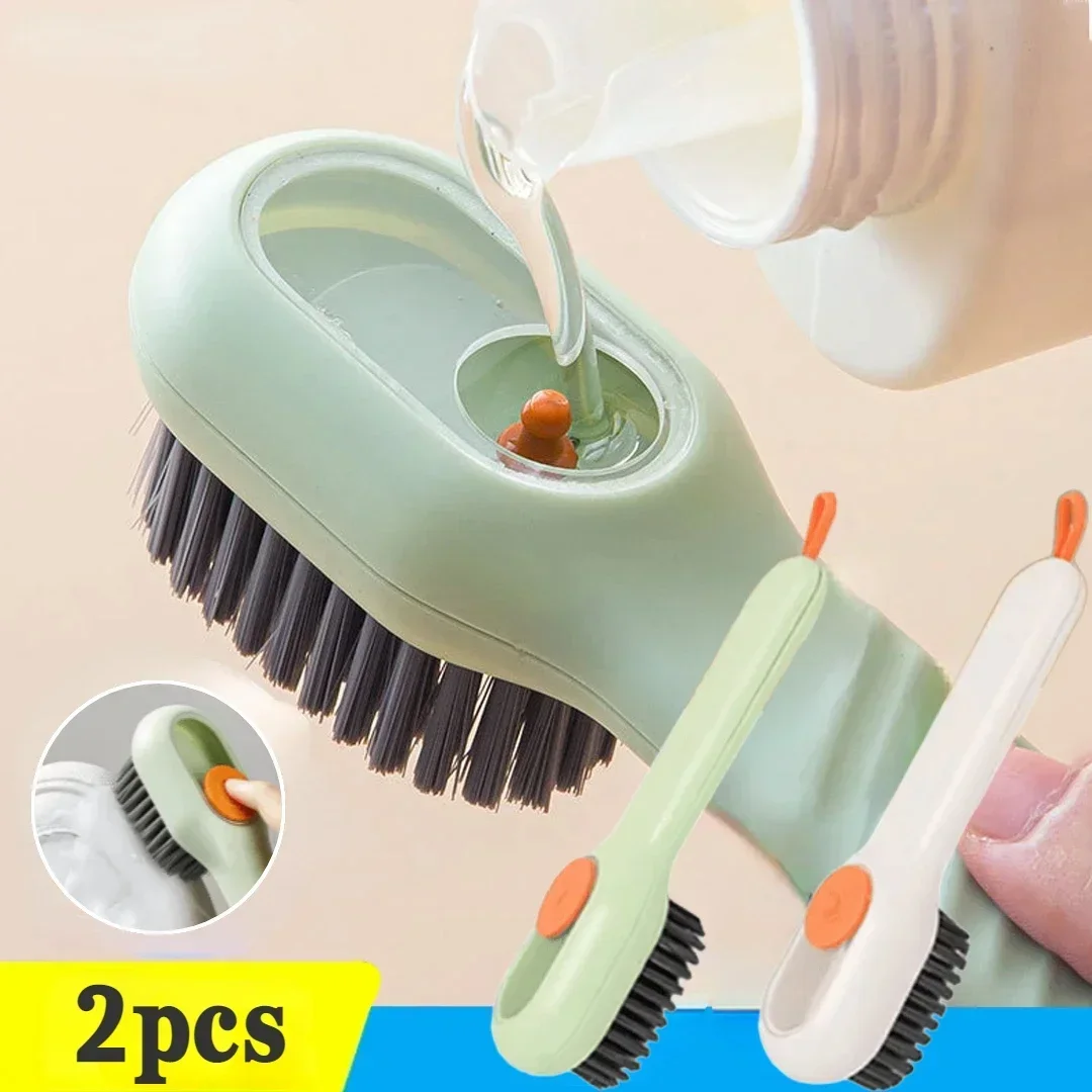 1/2pcs Cleaning Shoe Brush Soft Automatic Liquid Shoe Brush Long Handle Liquid Clothes Brush Household Cleaning Tools