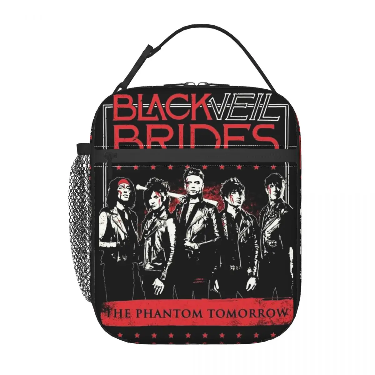 BLACK VEIL BRIDES BAND 점심 가방 어린이를위한 여행 도시락 상자 귀여운 프린트 토트 식품 가방 옥스포드 쿨러 백