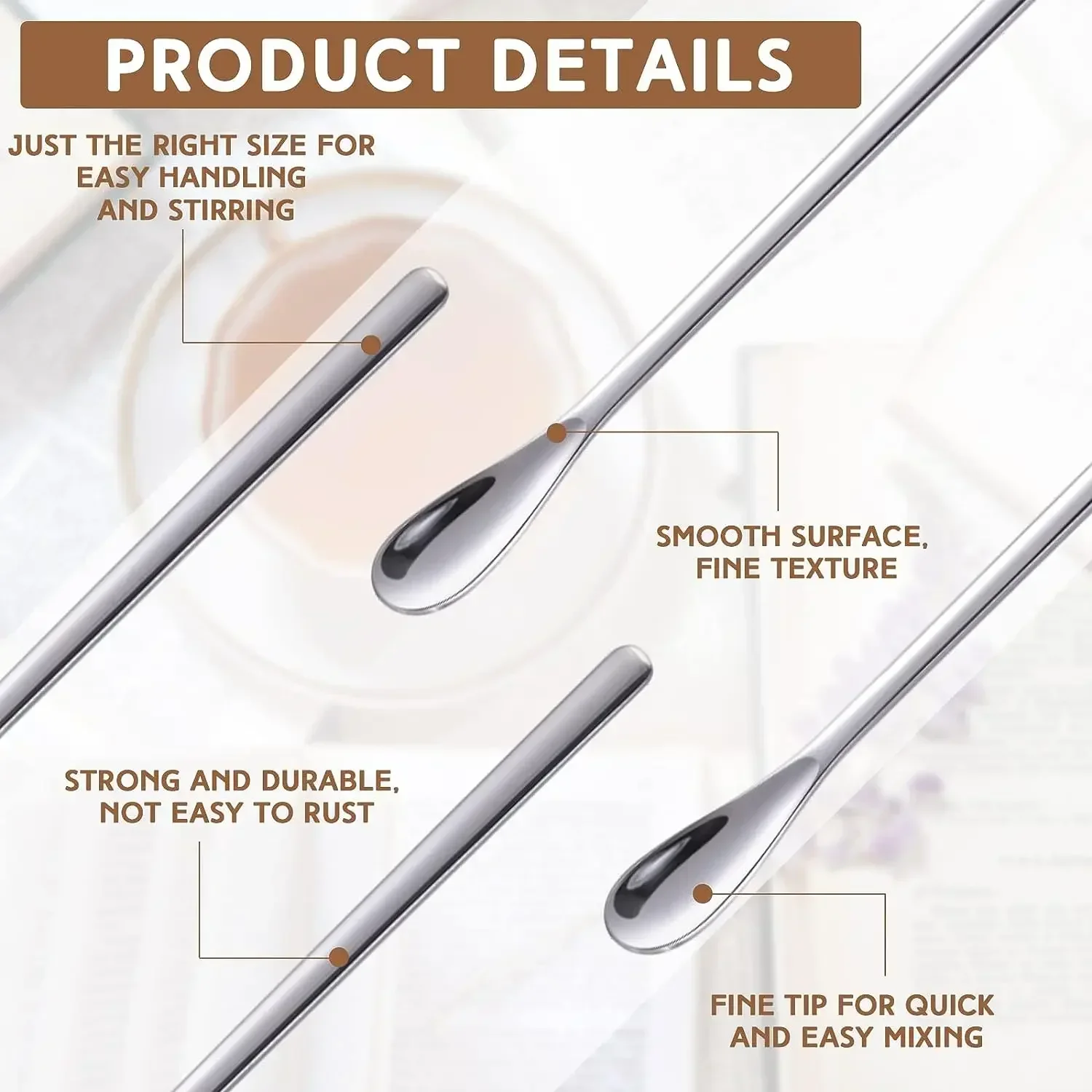 Stainless Steel Spoon Long Handle Stirring Spoon Food Grade Coffee Utensil Waterdrop Shape Ice Spoon Honey Cocktail Mixing Bar Tool