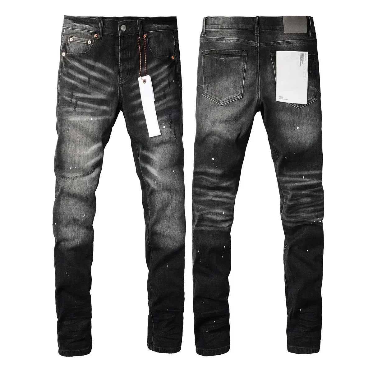 Description Picture 4 of itemTop quality 2024ss New Purple jeans Men Fashion High street paint distressed Repair Low Rise Skinny Denim pants 9027