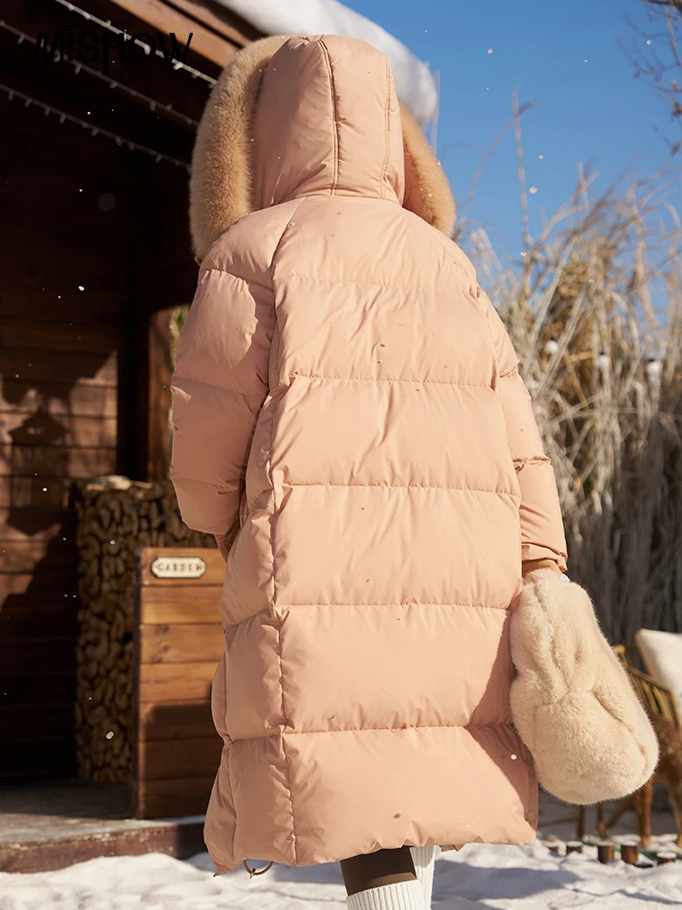 MISHOW Winter Women's 90 White Duck Down Jacket Hooded Long Loose Down Padding Jacket Female Fashion Warm Down Coats MXC55Y0019