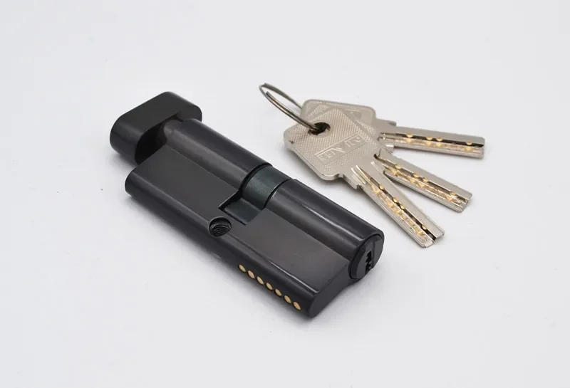 Description Picture 6 of item70mm Black Chrome Plated Brass Door Lock Cylinder With 3 Brass Computer Keys Anti-theft Home Security Cylinder With Knobs