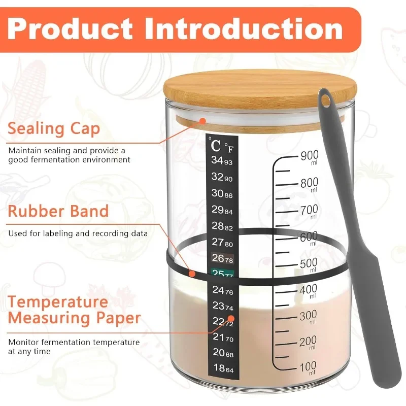 900ml Sourdough Starter Jar with Wooden Lid Sourdough Starter Container Wide Mouth Clear Home Fermentation Glass Jar
