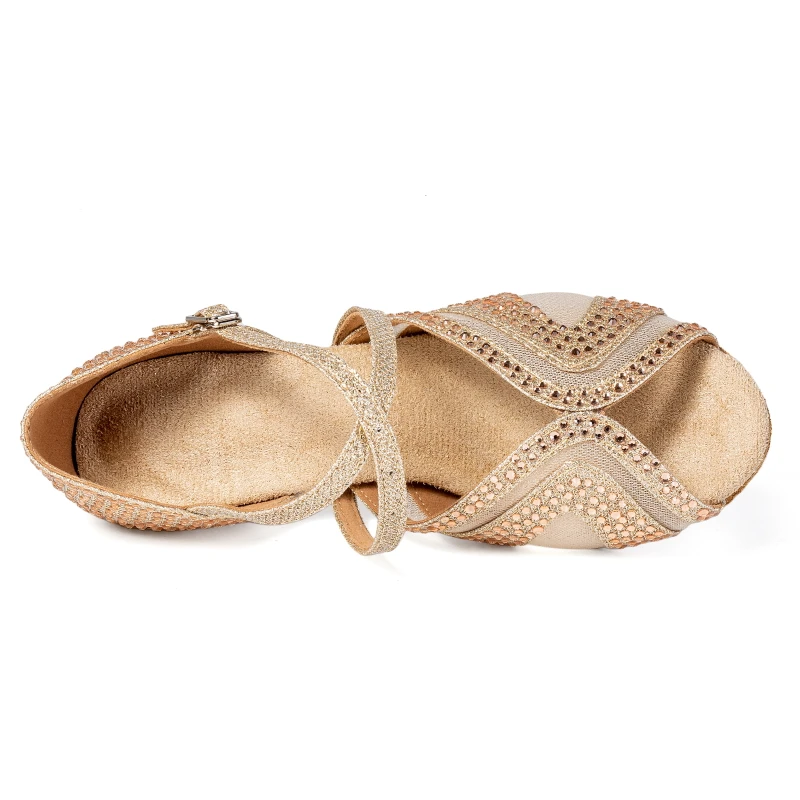 2025 New Latin Dance Shoes Hot Champagne Diamond Soft Bottom Champagne Color Dance Shoes for Women 5.5cm Heel 5