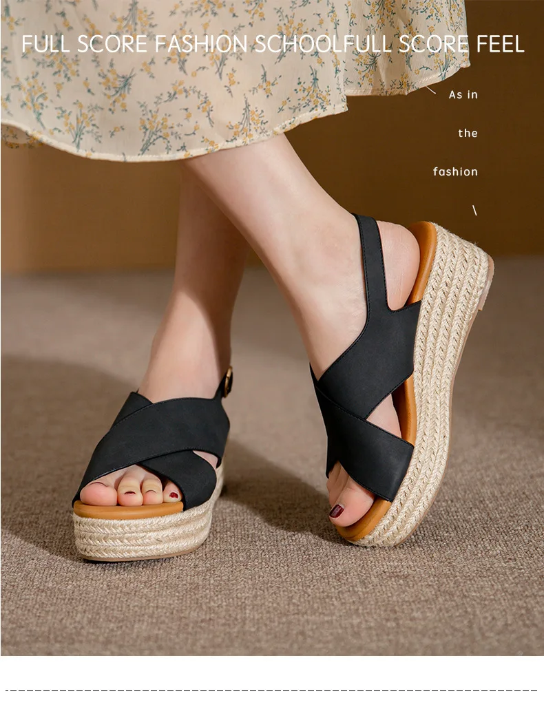 Summer Women Sandals 2022 New Fashion Wedges Super High Heel Sandals Buckle Round Toe Open Toes Ladies Footwear