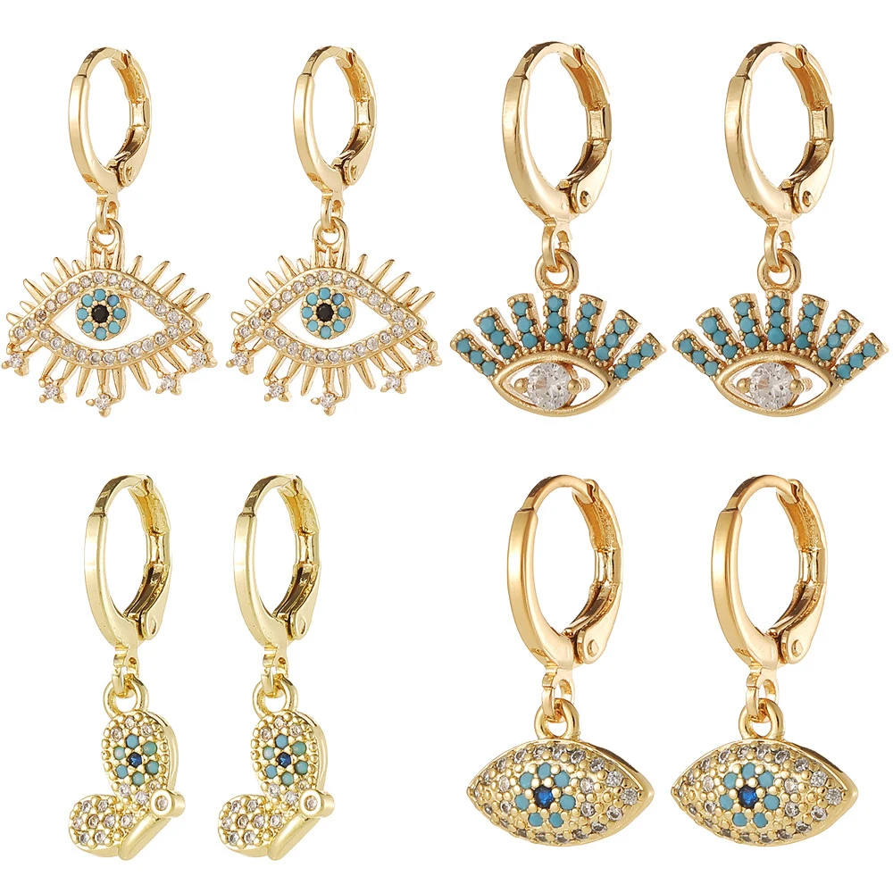 

Turquoise Cubic Zirconia Butterfly Drop Hoop Earrings for Women Micro Pave Zircon Evil Eyes Dangle Earring CZ Horse Eye Pendient