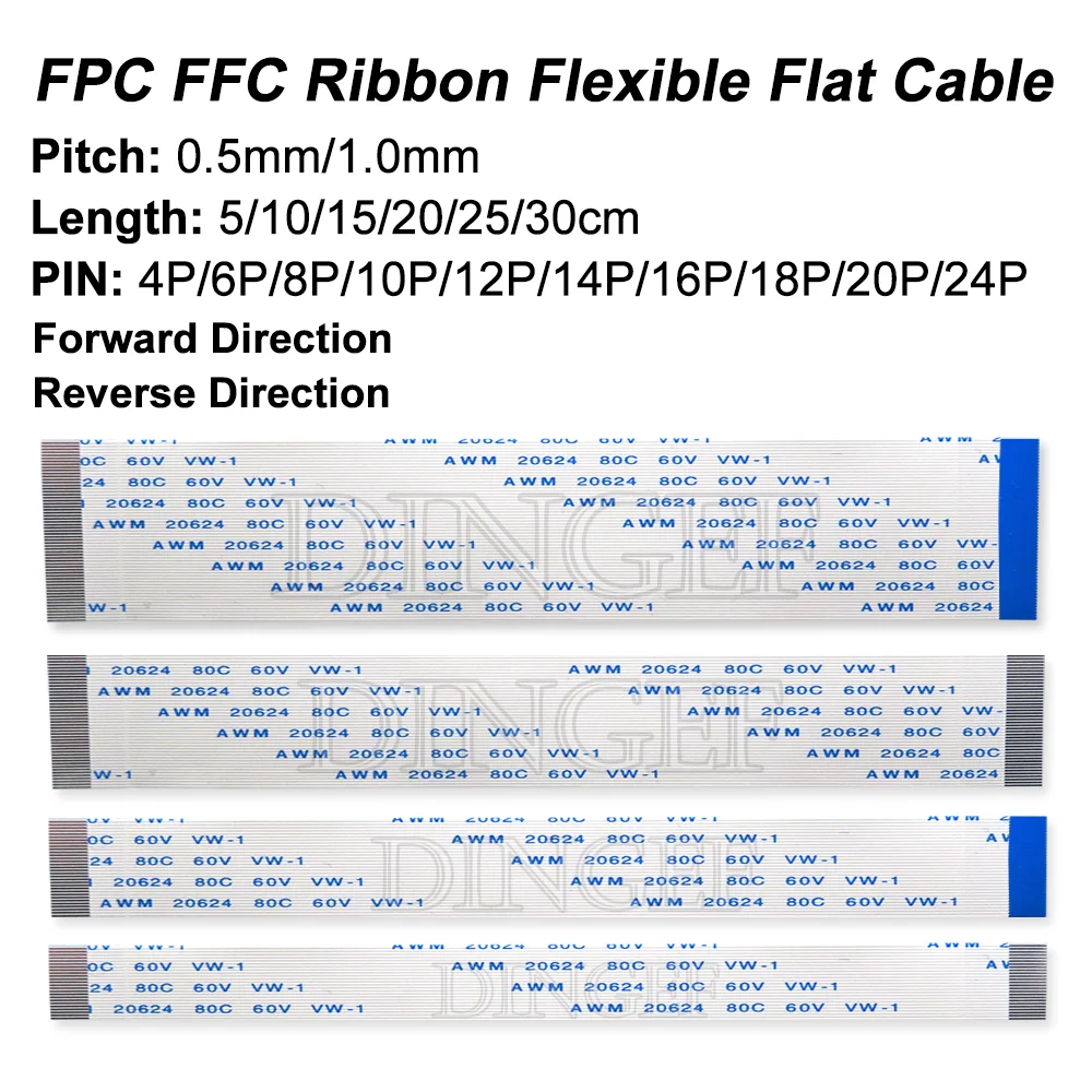 10 Stks/partij Fpc Ffc Lint Flexibele Platte Kabel 4/6/8/10/12/14/16/18 ...
